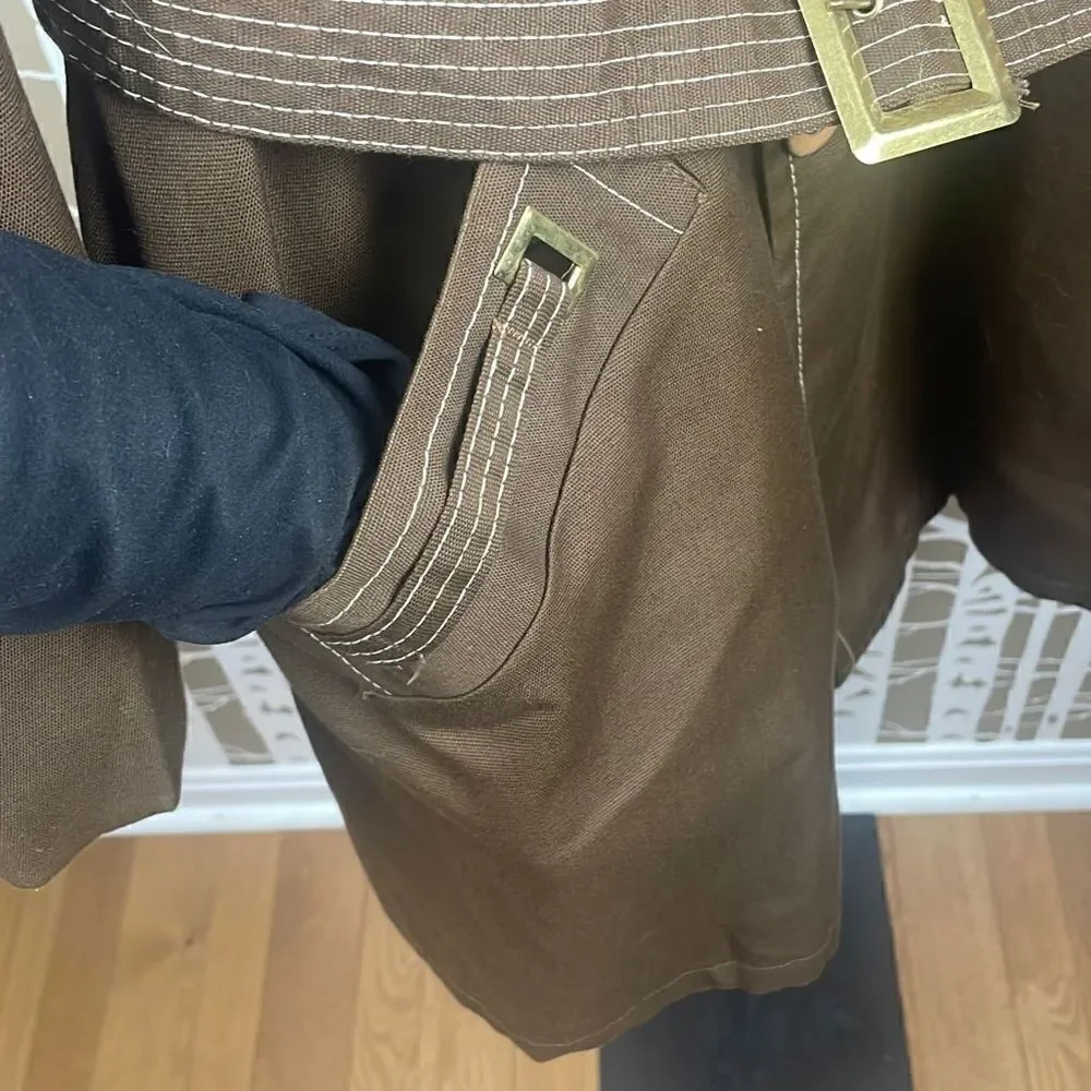 Vtg Deadstock 70s Brown Belted Jacket w Removable Faux Fur Lining 42